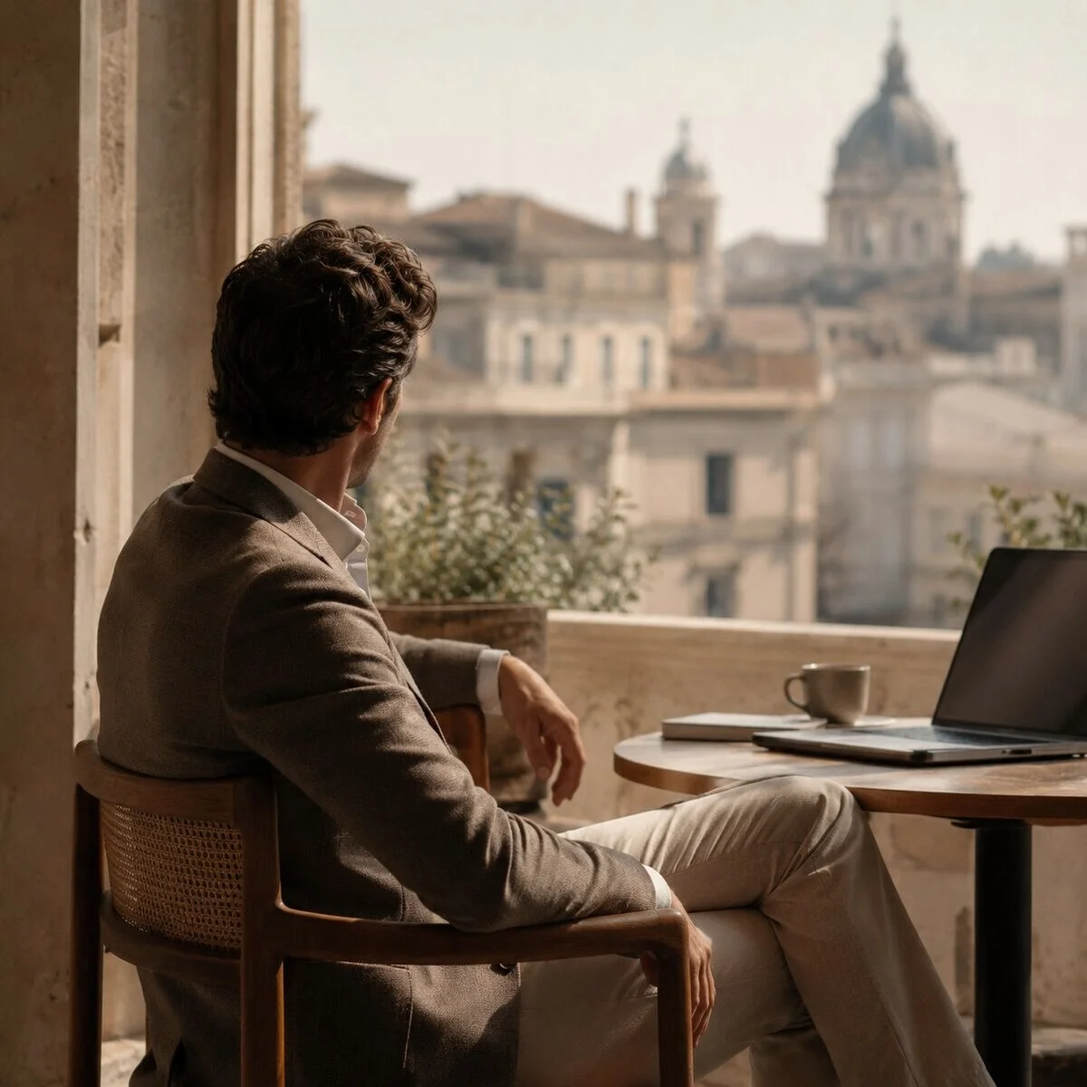 An operator running a deal from a sunlit workspace
